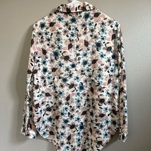 Floral blouse, gold buttons, never warn